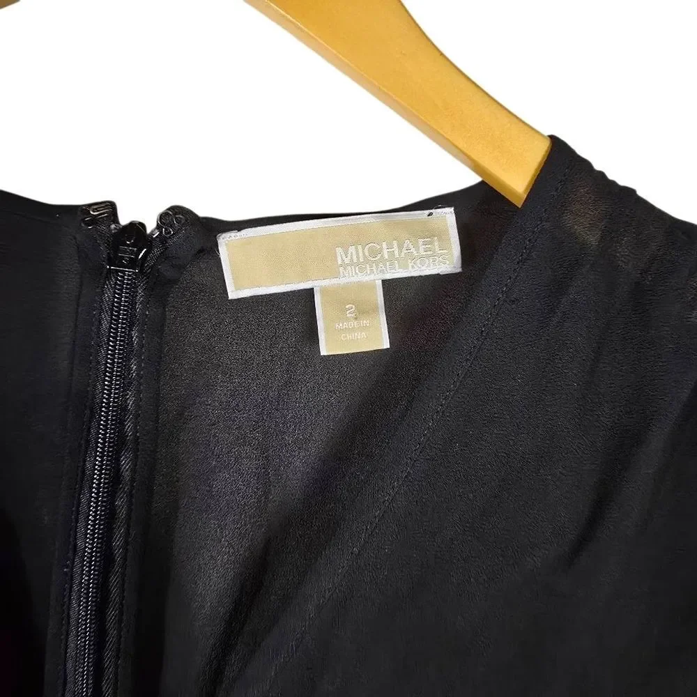 Michael Michael Kors Black Long Sleeve Dress Sheer Overlay Size 2